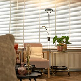 Candeeiro de pé moderno preto com luz de leitura incl. LED dim to warm - Diva