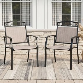 Conjunto de 2 Cadeiras de Jardim, 60,5 x 73 x 92,5 cm, Tecido Textilene Resistente ao Exterior, Castanho+Preto