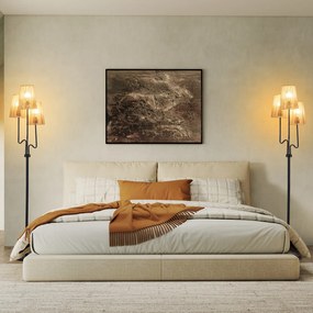 Candeeiro de pé com 3 luzes e 3 abajures de papel tecido estilo boho, base pesada, interruptor no pé, lâmpadas E27 não incluídas Preto