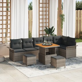 Conjunto de Sofás de Jardim vidaXL 9 Peças com Almofadas Cinzas Rattan