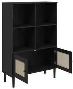 Estante SENJA aspeto de vime 90x35x130 cm pinho maciço preto