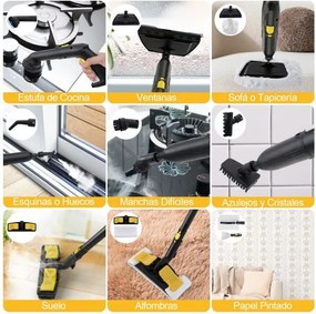 Máquina de limpeza a vapor portátil 2000W com tanque 1,8L de alta pressão 5 bar Máquina de limpeza de carpetes para uso doméstico Amarelo