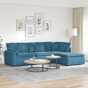 vidaXL Sofá modular com pufes e almofadas veludo azul