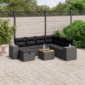 8 pcs conjunto sofás de jardim com almofadões vime PE preto