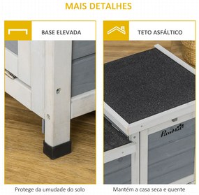 PawHut Coelheira de Madeira de Exterior Casa Elevada para Coelhos Roedores com Tetos Asfálticos Abatível e 2 Portas Convertíveis em Rampas 70x43x45cm Cinza