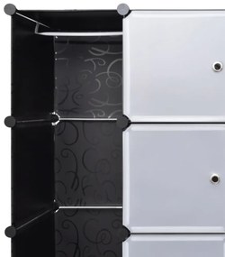 Armário plástico modular 18 gavetas 37x146x180,5cm preto branco