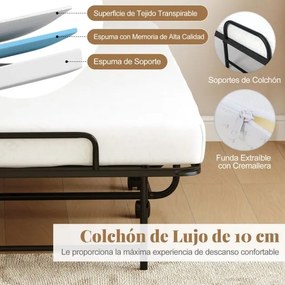 Cama portátil dobrável com colchão Estrutura metálica Rodas com fecho 194 x 90 x 40cm Branco