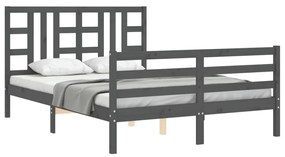 Estrutura de cama com cabeceira 140x190 cm madeira maciça cinza