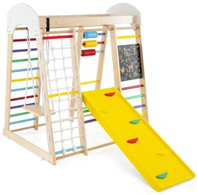 Conjunto de escalada 7 em 1 para crianças Centro de atividades em madeira com rochas para escalar e escada Rede de escalada e baloiço para crianças co