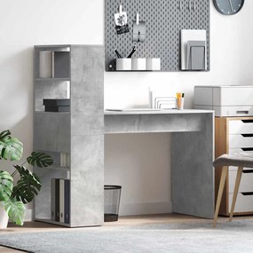 vidaXL Secretária com Armazenamento Cinzento de Concreto 113x54x120 cm Madeira Engenharia