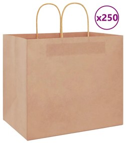 vidaXL Sacos de papel 250 unid com alças castanho 32x22x28 cm