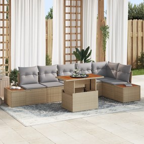Conjunto de Sofá de Jardim vidaXL de 7 Peças com Almofadas Bege Ráfia