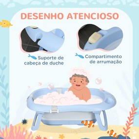 Banheira para Bebé Recém Nascido Dobrável 40L com Almofada Pés Antiderrapantes Orifício de Drenagem e 83x48x23,5 cm Azul