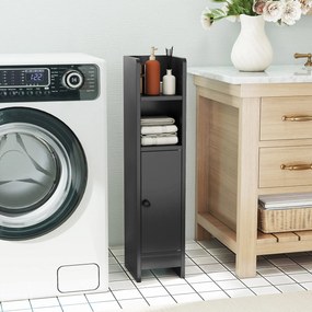Conjunto de 2 armários de casa de banho 20 cm x 18 cm x 80 cm com porta e estantes ajustáveis, suporte para papel higiénico e organizador para casa de
