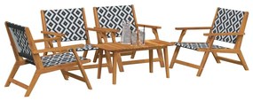 Conjunto de Cadeiras de Jardim com Mesa - 5 Peças, Preto e Branco, Mad