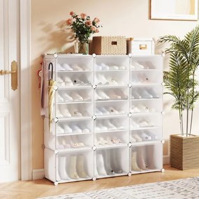 Sapateira DIY 124 x 32 x 125 cm com 12 compartimentos para 48 pares de sapatos e botas, armário organizador de sapatos de plástico, branco