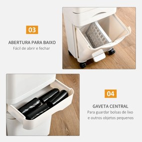 Caixotes de Lixo e Reciclagem 45L Caixote Móvel com Rodas 4 Compartimentos Gaveta Abertura e Fechamento com Botão e Pedal 42x29x83cm Branco
