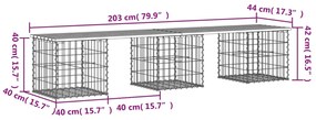 Banco de jardim c/ design gabião 203x44x42 cm pinho maciço