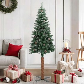 vidaXL Árvore de Natal fina madeira genuína e neve branca 150 cm verde