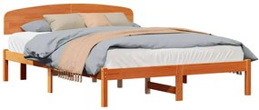 Estrado de Cama com Cabeceira Castanho Encerado 140x200 cm Madeira Sól