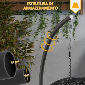 Suporte para Cadeira Suspensa (CADEIRA NÃO ÍNCLUÍDA) com Base Redonda Estrutura Metálica para Exterior Capacidade 150 kg Ø102x195 cm Preto