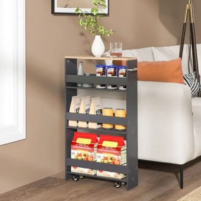 Carrinho de cozinha estreito 47,5 x 20 x 80,5 cm de 4 níveis com rodas com pega e estantes abertas para espaços pequenos Cinzento