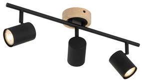 Foco moderno preto com madeira inclinável 3-luzes - Jeana Moderno,Industrial