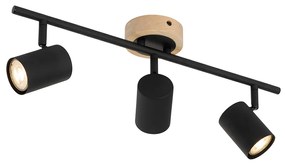 Spot moderno preto com madeira inclinável 3 luzes - Jeana Moderno,Industrial