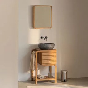 Conjunto De Móvel De Casa De Banho Em Madeira De Teca Bradley Irregular Em Cimento Preto ??40 Cm Fedro & Rectangular Esquina Arredondada - Sklum
