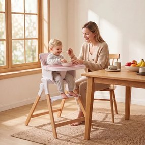 Cadeira de Alimentação Evolutiva 4 em 1, 71 x 58 x 93 cm, Bandeja Dupla Ajustável, Cor-de-rosa