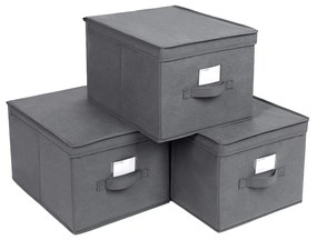 SONGMICS Conjunto de 3 caixas de armazenamento dobráveis com tampas, cubos de tecido com porta-etiquetas, organizador de caixas de armazenamento, 40 x 30 x 25 cm, cinza RFB03G