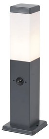 Candeeiro de exterior cinza escuro com vidro opalino 45cm IP44 com tomada e sensor de movimento - Malios Moderno