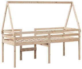 Cama alta com telhado 90x190 cm pinho maciço castanho-mel