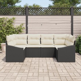 Conjunto de Sofás de Jardim de 6 Peças com Almofadas Preto Rattan Poli