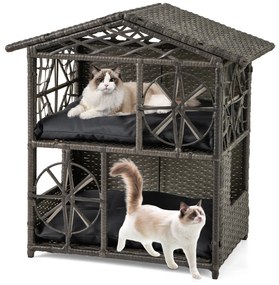 Torre de madeira para gatos de 151 cm com arranhadores de sisal e almofada de pelúcia lavável - Natural