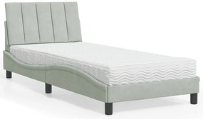 vidaXL Cama com colchão 80x200 cm veludo cinzento-claro