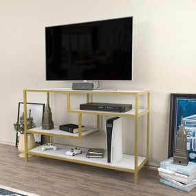 Móvel TV Robbins – Dourado e Branco – 120 cm x 39 cm x 75 cm