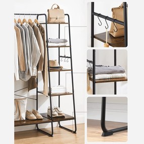 Cabide Guarda Roupa com prateleiras e ganchos 45 x 120 x 160 cm Castanho Vintage e Preto