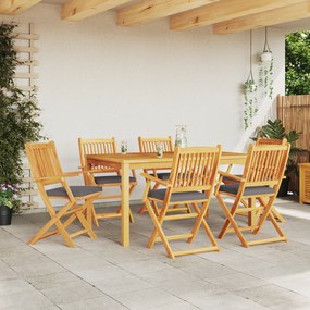 Cadeiras de Jardim Dobráveis vidaXL com Almofada Cinza 6pcs em Madeira