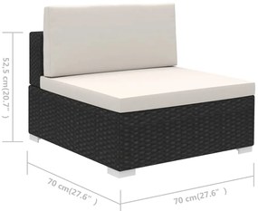 6 pcs conjunto lounge de jardim c/ almofadões vime PE preto