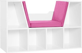 HOMCOM Estante Infantil com Assento Estante com 6 Cubos e Banco com Almofada 102x30x61 cm Branco e Rosa | Aosom Portugal
