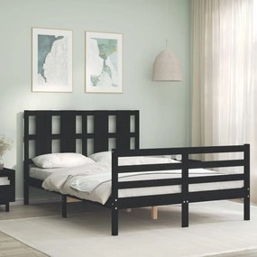 Estrutura de cama de casal com cabeceira madeira maciça preto