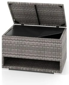 Caixa de armazenamento exterior de rattan com sapateira 95 x 60 x 58 cm com Forro protetor impermeável para Almofadas, terraço Varanda Cinza