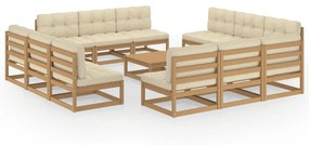 vidaXL 13 pcs conjunto lounge de jardim c/ almofadões pinho maciço