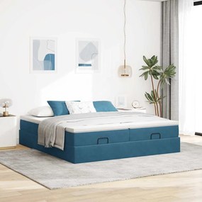 Estrutura de cama otomana com colchão azul escuro Veludo