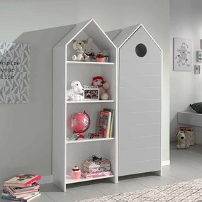 Conjunto 1 armario Guarda Roupa infantil + estante infantil coleção CASAMI Branco e Cinza