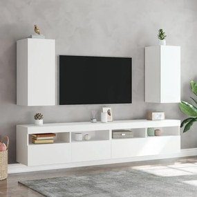 Móveis de parede p/ TV com luzes LED 2 pcs 30,5x35x70 cm branco