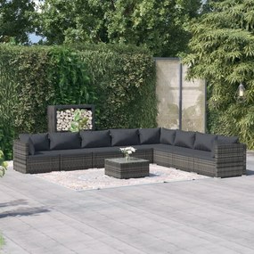 vidaXL 9 pcs conjunto lounge de jardim c/ almofadões vime PE cinzento