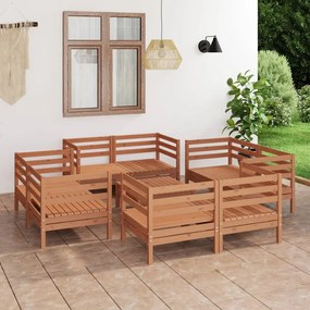 9 pcs conjunto lounge de jardim pinho maciço castanho mel