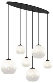 Candeeiro suspenso moderno preto com vidro branco retangular 6-luzes - Misty Moderno